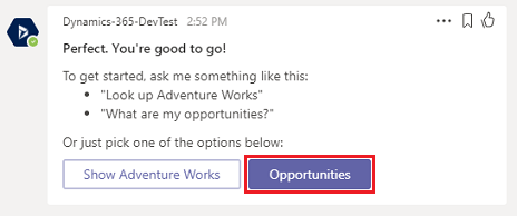 The Dynamics bot in Teams