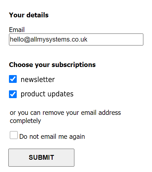A subscription centre in Dynamics 365 Marketing
