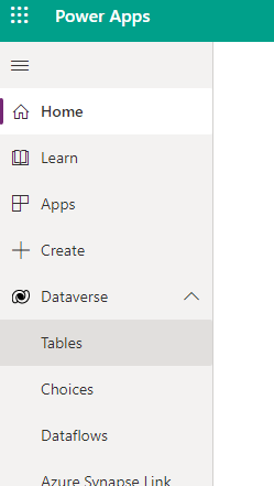 Tables link in Power Apps