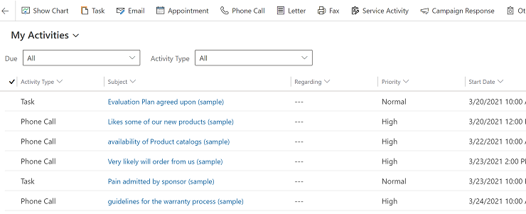 Example of a grid in Dynamics 365