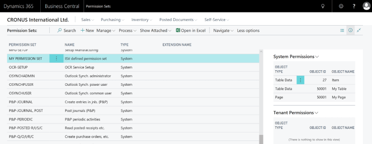 Permission sets in Business Central