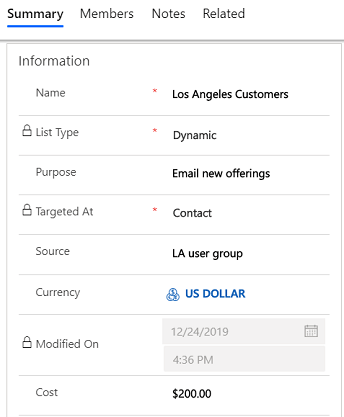 New Marketing List in Dynamics 365 Sales