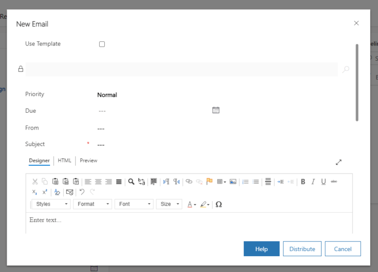 New Email dialogue in Dynamics 365 Sales Campaign