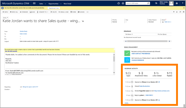email engagement analytics in email record