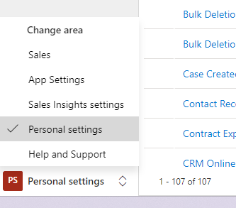 Personal settings