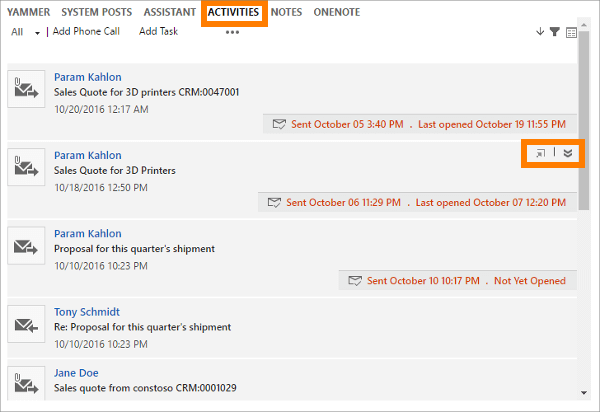 Email engagement in timeline