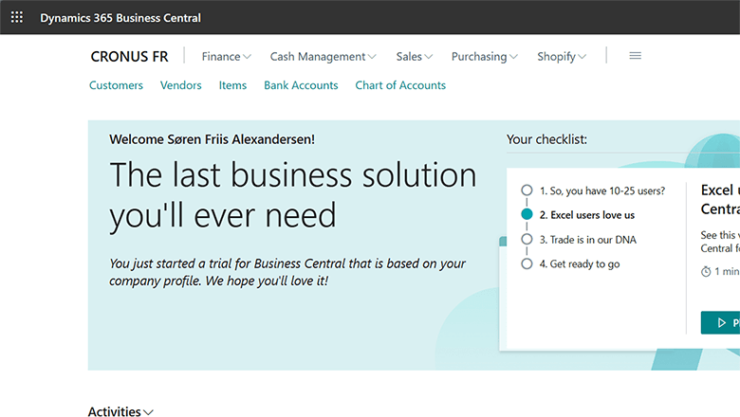 Welcome banner in Business Central