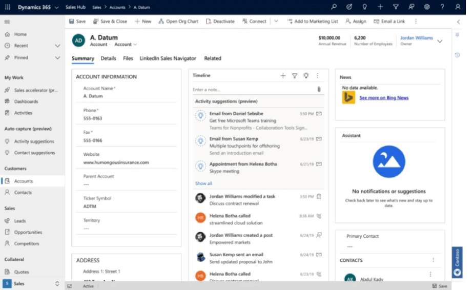 Dynamics 365 screen