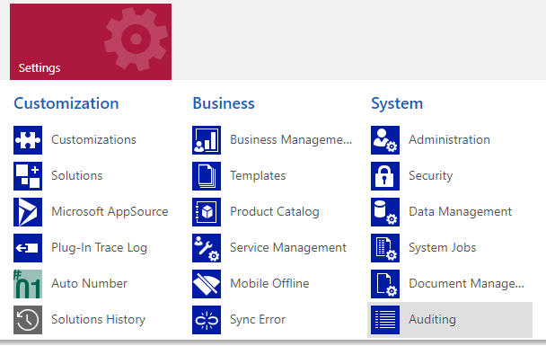 Auditing link in settings