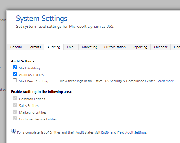 System settings > Start Auditing to the audit log