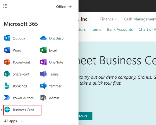 Microsoft 365 menu