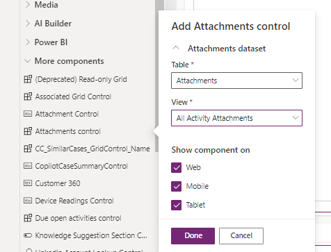 Attachments control