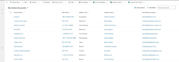 Accounts grid
