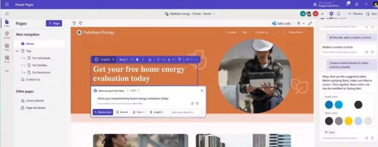 The Power Pages editor