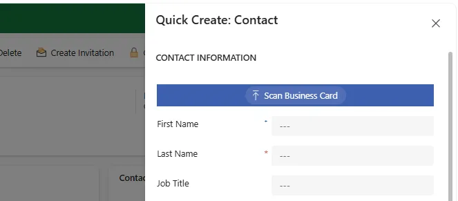 quick create form